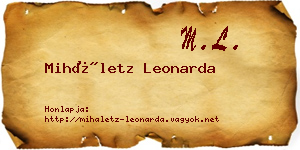 Miháletz Leonarda névjegykártya